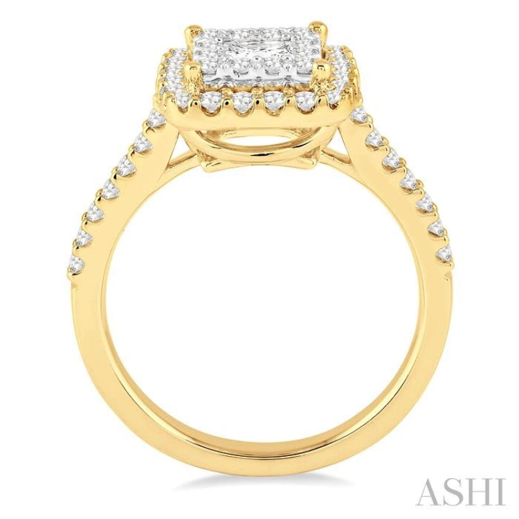 1 Ctw Square Shape Diamond Lovebright Ring in 14K Yellow and White Gold