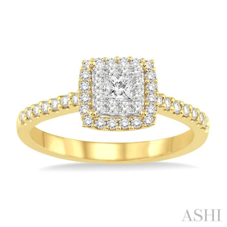 1/2 Ctw Square Shape Diamond Lovebright Ring in 14K Yellow and White Gold