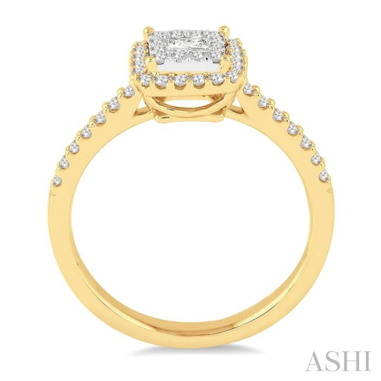 1/2 Ctw Square Shape Diamond Lovebright Ring in 14K Yellow and White Gold