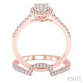 3/4 Ctw Oval Shape Diamond Lovebright Wedding Set with 1/2 Ctw Engagement Ring and 1/5 Ctw Wedding Band in 14K Rose and White Gold