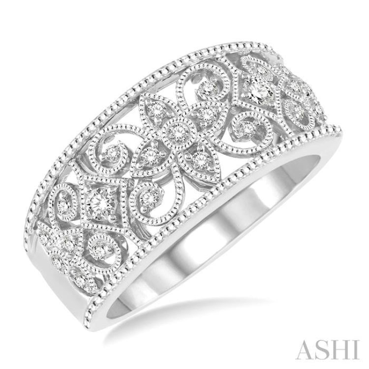 1/3 Ctw Floral Lattice Round Cut Diamond Ladies Ring in 14K White Gold