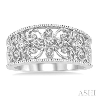 1/3 Ctw Floral Lattice Round Cut Diamond Ladies Ring in 14K White Gold