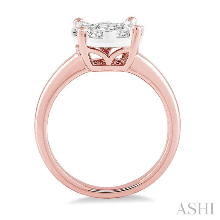 1 Ctw Lovebright Round Cut Diamond Ring in 14K Rose and White Gold
