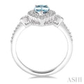 7X5MM Pear shape Aquamarine Center and 1/4 Ctw Round Cut Diamond Precious Stone Ring in 14K White Gold