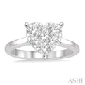 3/4 Ctw Round Cut Diamond Heart Shape Lovebright Ring in 14K White Gold
