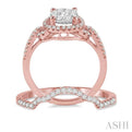 3/4 Ctw Diamond Wedding Set with 5/8 Ctw Lovebright Round Cut Engagement Ring and 1/10 Ctw Wedding Band in 14KRose and White Gold