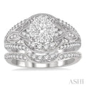 1 1/10 Ctw Diamond Lovebright Wedding Set with 7/8 Ctw Engagement Ring and 1/4 Ctw Wedding Band in 14K White Gold