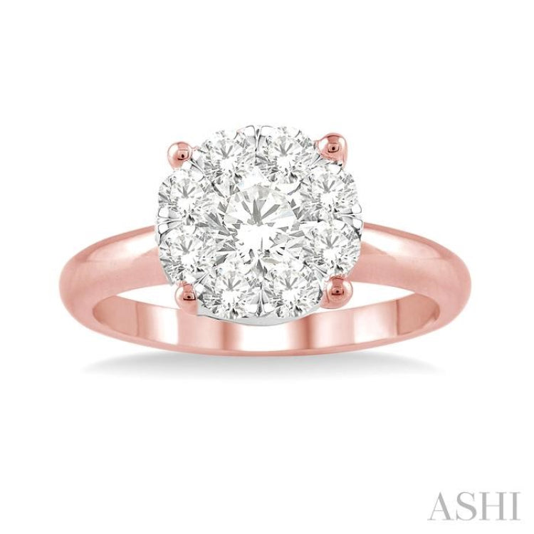 3/4 Ctw Lovebright Round Cut Diamond Ring in 14K Rose and White Gold