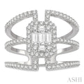 1 1/10 ctw Triple Ring Baguette & Round Cut Diamond Ring in 14K White Gold