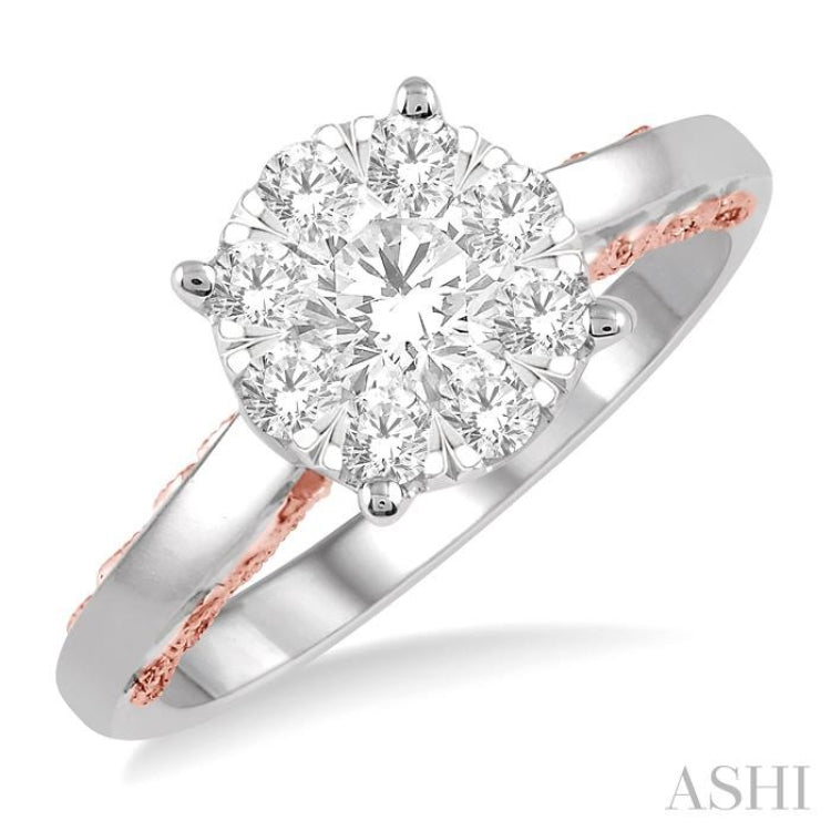 3/4 Ctw Round Cut Diamond Lovebright Ring in 14K White and Rose Gold