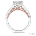 3/4 Ctw Pear Shape Lovebright Round Cut Diamond Ring in 14K White and Rose Gold