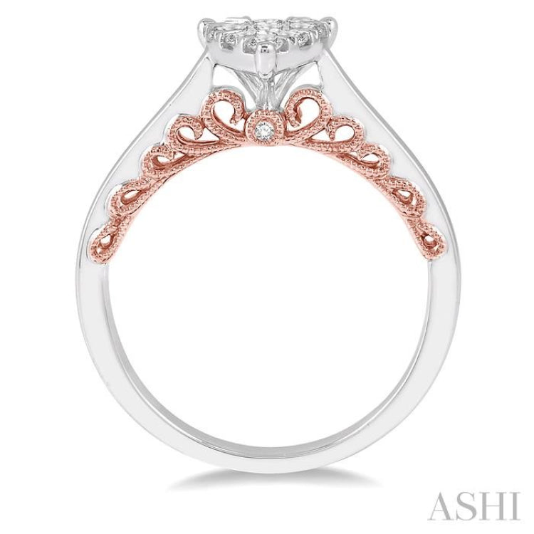 1/2 Ctw Pear Shape Lovebright Round Cut Diamond Ring in 14K White and Rose Gold