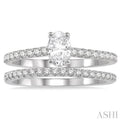 3/4 Ctw Diamond Wedding Set With 5/8 ct Oval Shape Diamond Engagement Ring and 1/6 ct Wedding Band in 14K White Gold