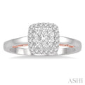 1/3 Ctw Cushion Shape Lovebright Round Cut Diamond Ring in 14K White and Rose Gold
