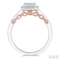 1/3 Ctw Cushion Shape Lovebright Round Cut Diamond Ring in 14K White and Rose Gold
