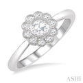 1/3 Ctw Flower Accent Rose Cut Diamond Ring in 14K White Gold