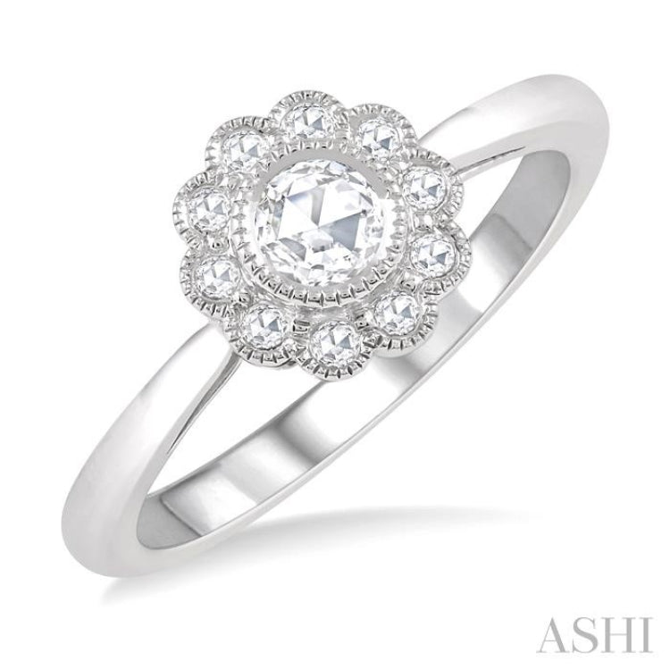 1/3 Ctw Flower Accent Rose Cut Diamond Ring in 14K White Gold