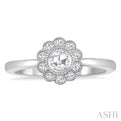 1/3 Ctw Flower Accent Rose Cut Diamond Ring in 14K White Gold