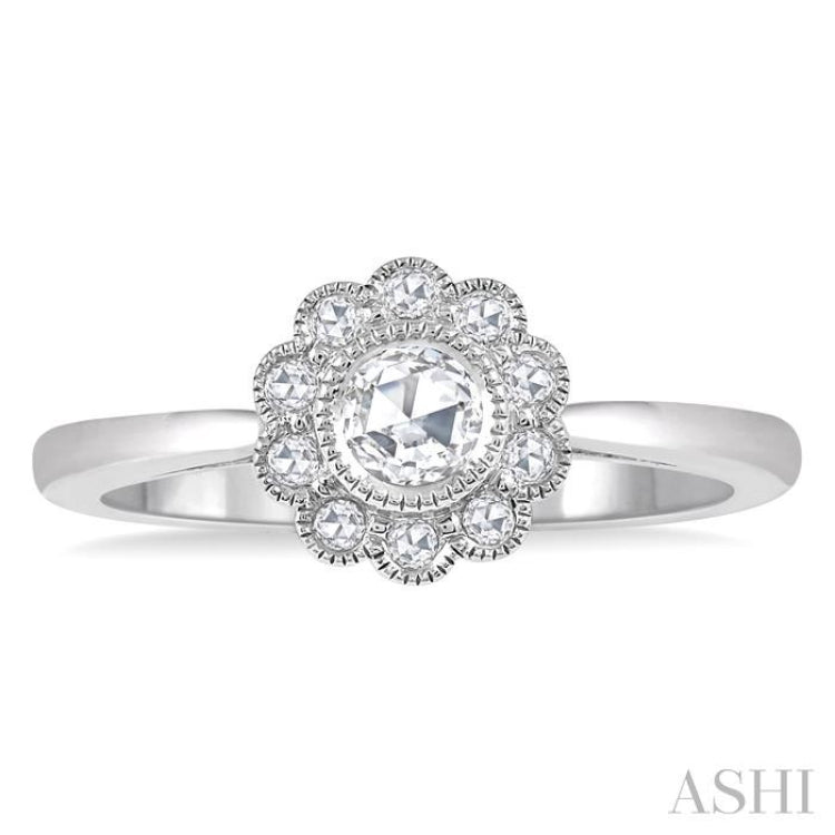 1/3 Ctw Flower Accent Rose Cut Diamond Ring in 14K White Gold