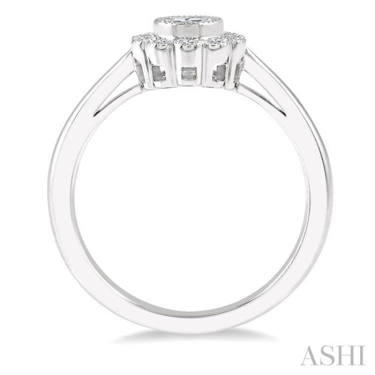 1/3 Ctw Flower Accent Rose Cut Diamond Ring in 14K White Gold