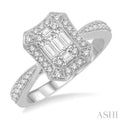 5/8 Ctw Curvy Octagonal Round Cut and Baguette Diamond Ring in 14K White Gold