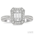 5/8 Ctw Curvy Octagonal Round Cut and Baguette Diamond Ring in 14K White Gold
