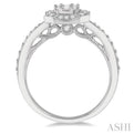5/8 Ctw Curvy Octagonal Round Cut and Baguette Diamond Ring in 14K White Gold