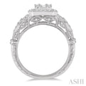 3/4 Ctw Wide Octagonal Mount Round Cut and Baguette Fusion Diamond Ring in 14K White Gold