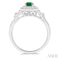 1/3 Ctw Oval Shape 6x4 MM Emerald & Round Cut Diamond Precious Ring in 14K White Gold