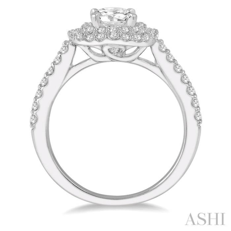 5/8 Ctw Square Shape Semi-Mount Round Cut Diamond Engagement Ring in 14K White Gold
