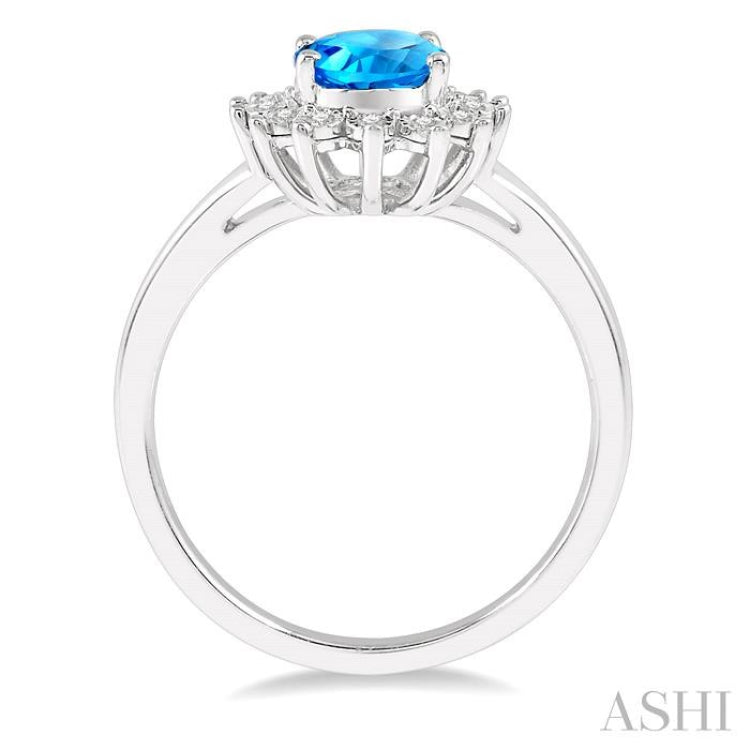 1/10 Ctw Oval Shape 8x6mm Blue Topaz & Round Cut Diamond Semi Precious Ring in 10K White Gold