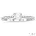 1/3 Ctw Octagon Shape & Round Cut Diamond East West Ring in 14K White Gold