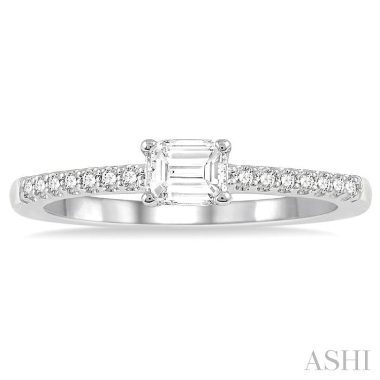 1/3 Ctw Octagon Shape & Round Cut Diamond East West Ring in 14K White Gold