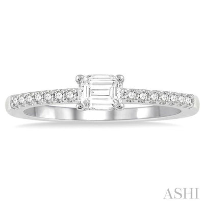 1/3 Ctw Octagon Shape & Round Cut Diamond East West Ring in 14K White Gold
