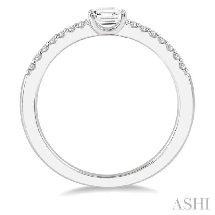 1/3 Ctw Octagon Shape & Round Cut Diamond East West Ring in 14K White Gold
