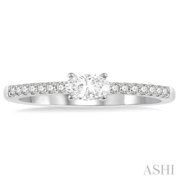 1/3 Ctw Oval Cut & Round Cut Diamond East West Ring in 14K White Gold