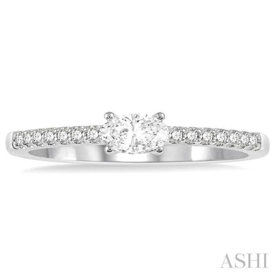 1/3 Ctw Oval Cut & Round Cut Diamond East West Ring in 14K White Gold
