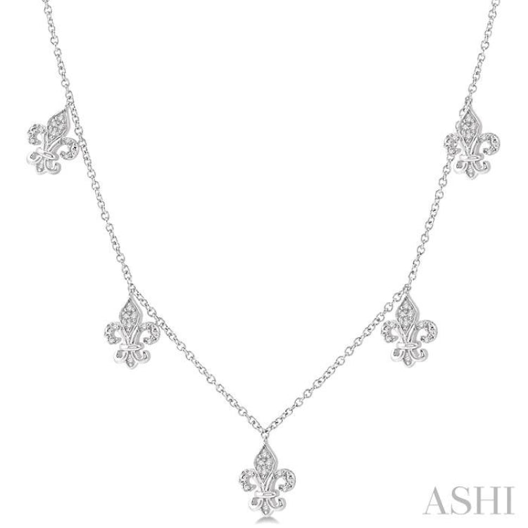 1/6 Ctw Round Cut Diamond Fleur De Lis Station Necklace in 10K White Gold