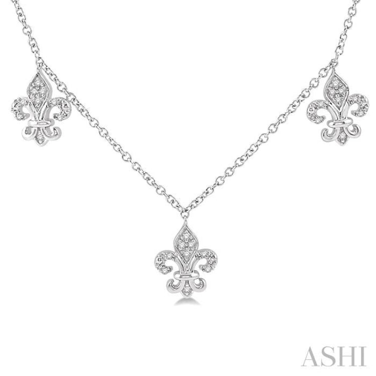 1/6 Ctw Round Cut Diamond Fleur De Lis Station Necklace in 10K White Gold