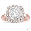 1 1/2 Ctw Cushion Shape Lovebright Round Cut Diamond Cluster Ring in 14K Rose and White Gold