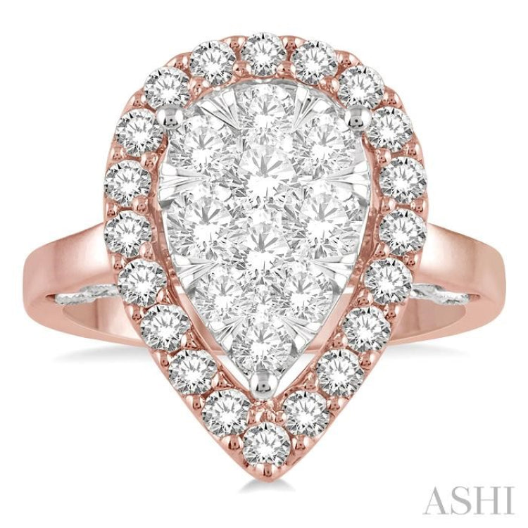 2 Ctw Pear Shape Lovebright Diamond Cluster Ring in 14K Rose and White Gold