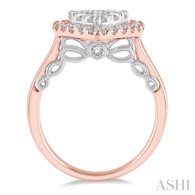 2 Ctw Pear Shape Lovebright Diamond Cluster Ring in 14K Rose and White Gold