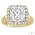2 Ctw Cushion Shape Lovebright Round Cut Diamond Cluster Ring in 14K Yellow and white gold