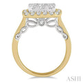 2 Ctw Cushion Shape Lovebright Round Cut Diamond Cluster Ring in 14K Yellow and white gold