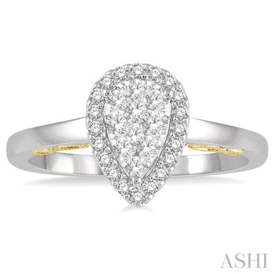 1/3 Ctw Pear Shape Lovebright Round Cut Diamond Ring in 14K White and Yellow Gold