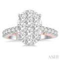 2 Ctw Oval Shape Lovebright Round Cut Diamond Ring in 14K White and Rose Gold