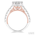 2 Ctw Oval Shape Lovebright Round Cut Diamond Ring in 14K White and Rose Gold