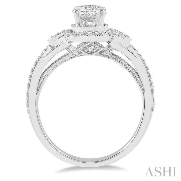 1/3 Ctw Vintage Oval Shape Semi-Mount Round Cut Diamond Engagement Ring in 14K White Gold