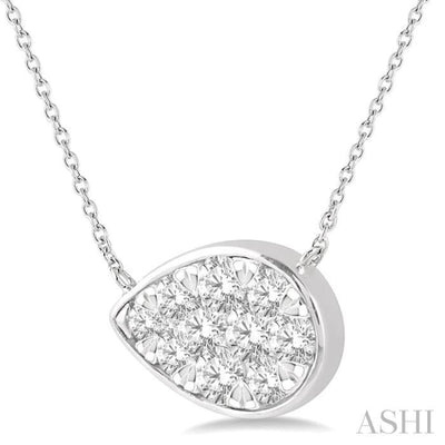 1 Ctw Pear Shape Lovebright Diamond Necklace in 14K White Gold