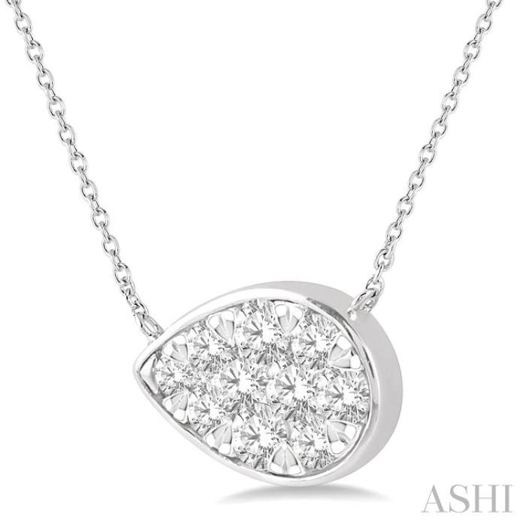 3/4 Ctw Pear Shape Lovebright Diamond Necklace in 14K White Gold